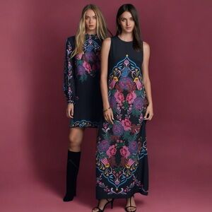 JADE BY JOHNNY WAS TATIANNA BLACK  KALEIDOSCOPE SILK MAXI DRESS SIZE S